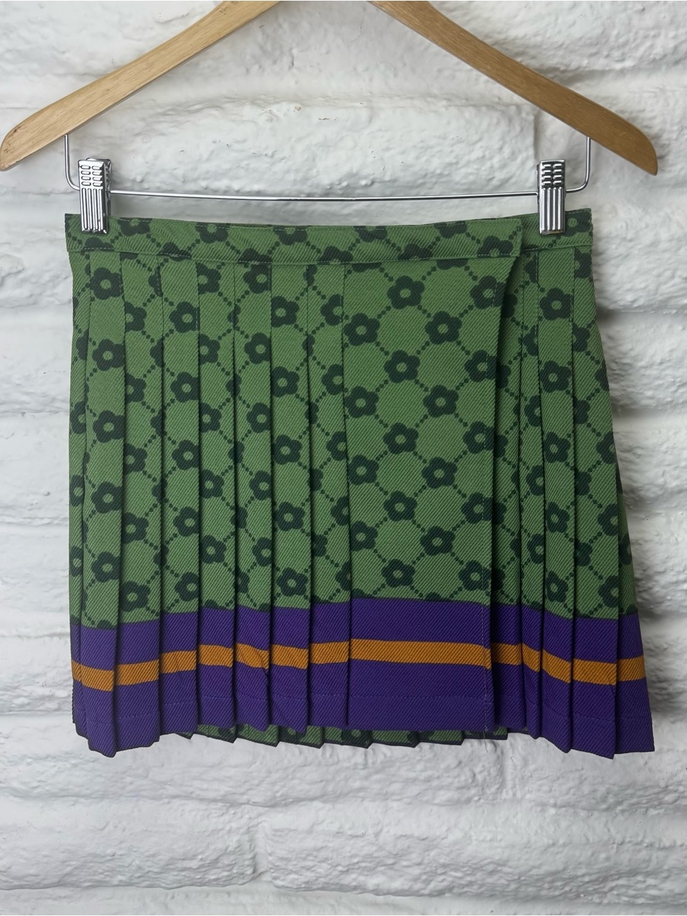 Urban Outfitters Green Floral-Print Pleated Mini Skirt with Purple & Orange Trim